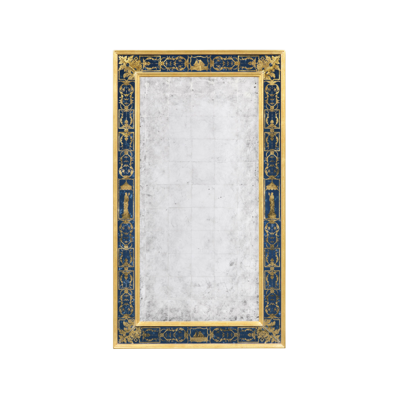 Rectangular Églomisé Mirror with Gilt Renaissance Decoration (Blue)