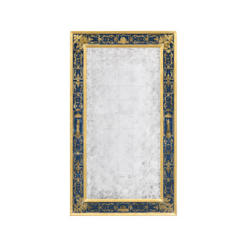 Rectangular Églomisé Mirror with Gilt Renaissance Decoration (Blue)