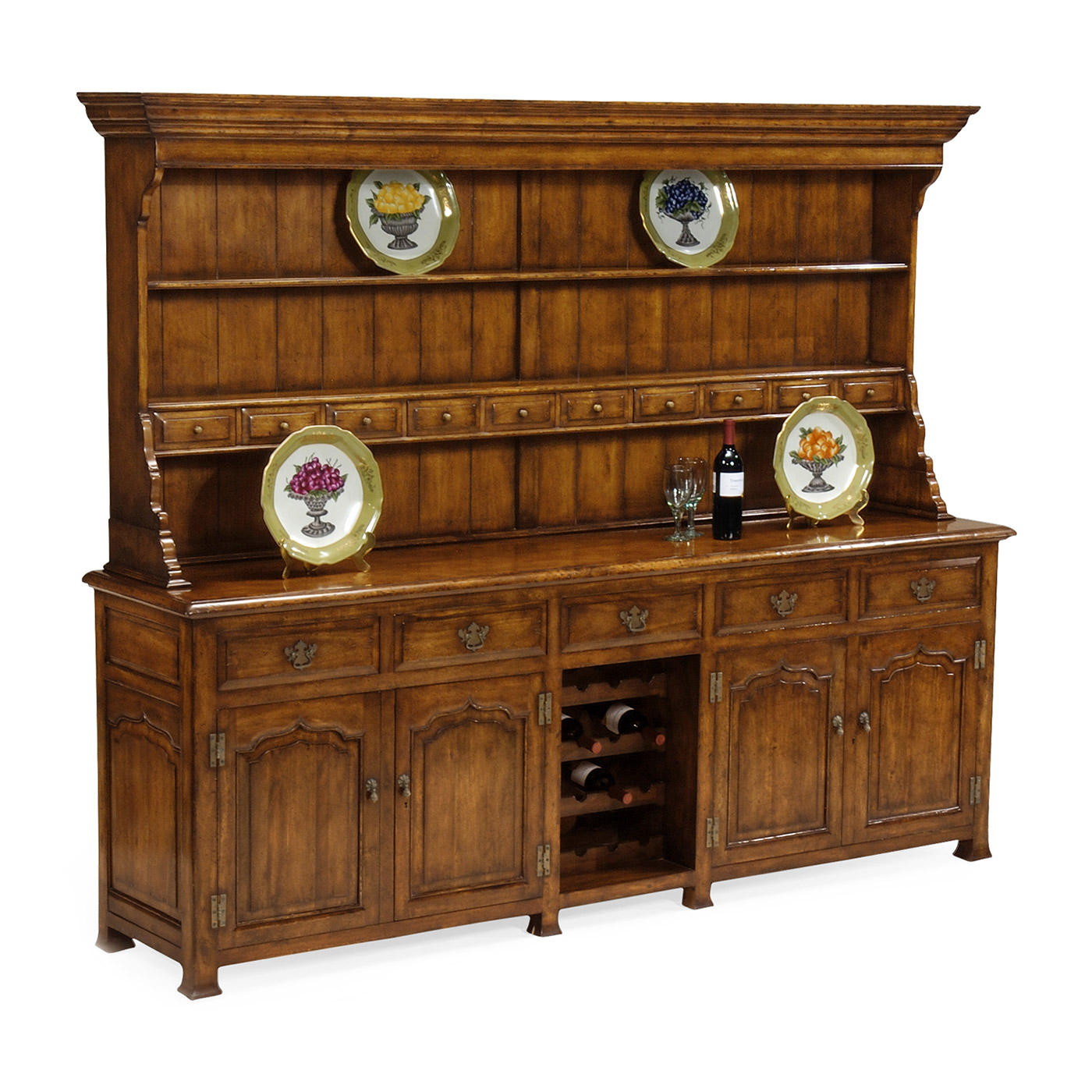 Large Walnut Welsh Dresser with Wine Rack