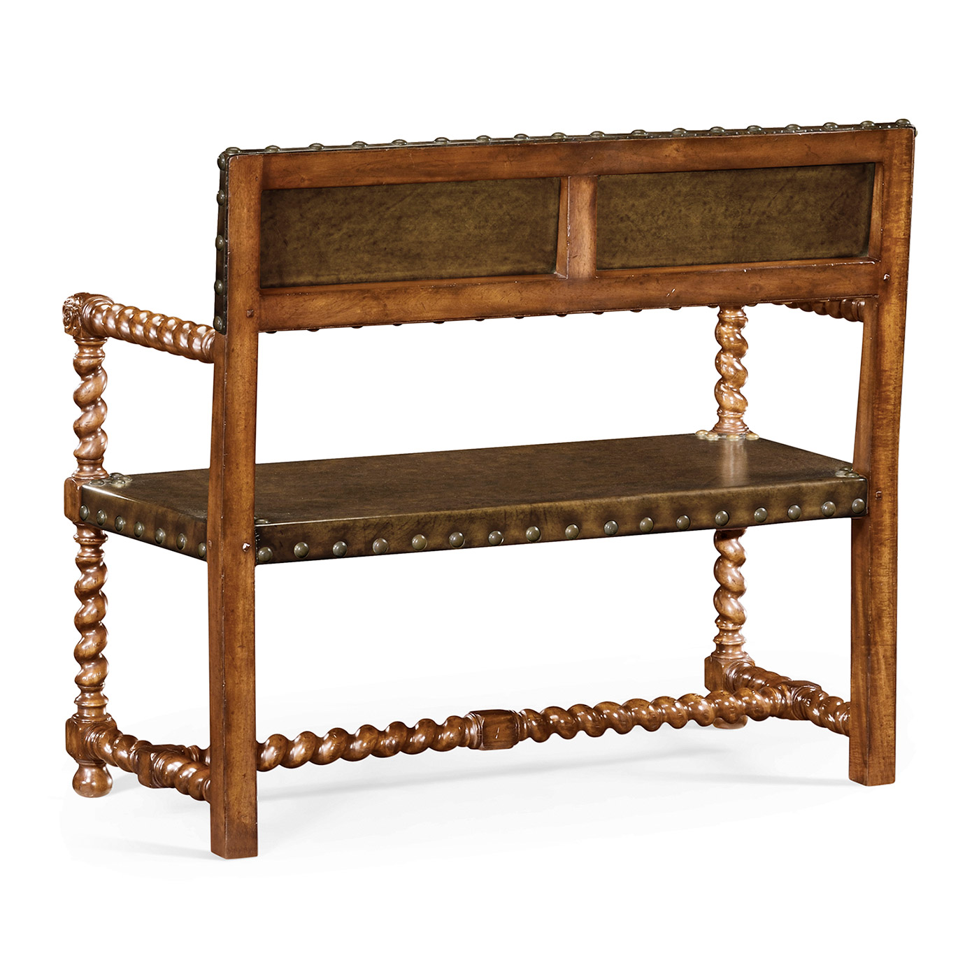 Tudor Style Walnut Bench with Antique Chestnut Leather