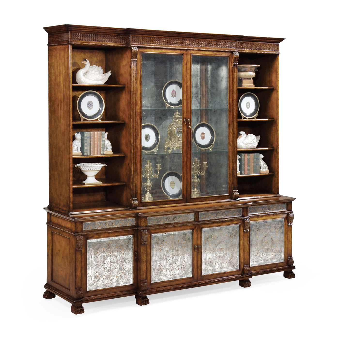 Large Breakfront Walnut & Églomisé Cabinet