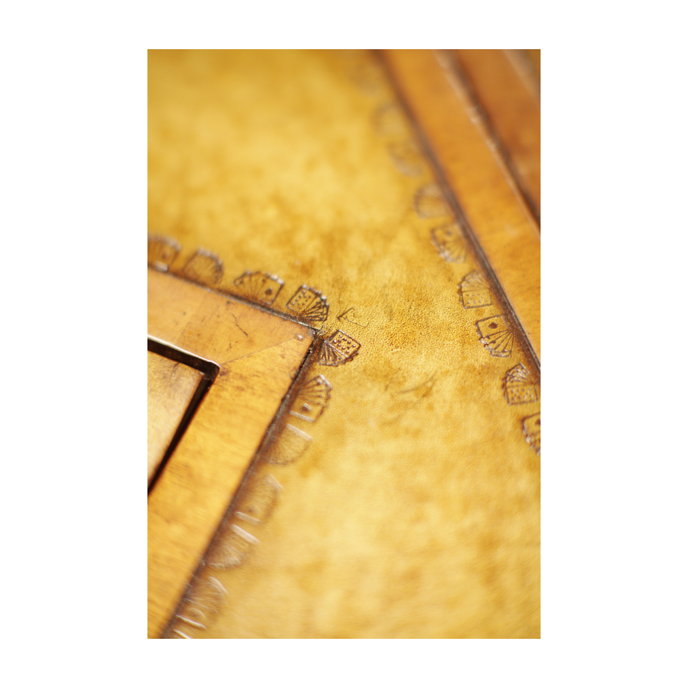 Walnut Leather Games Table with Geometric Inlays