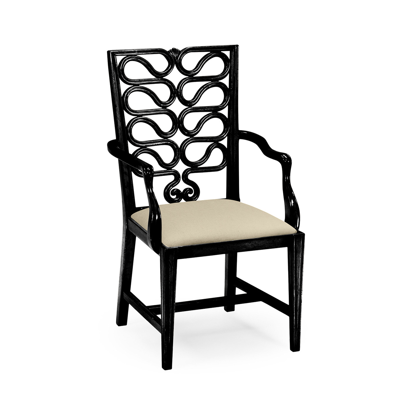Black Painted Serpentine Open Back Dining Arm Chair