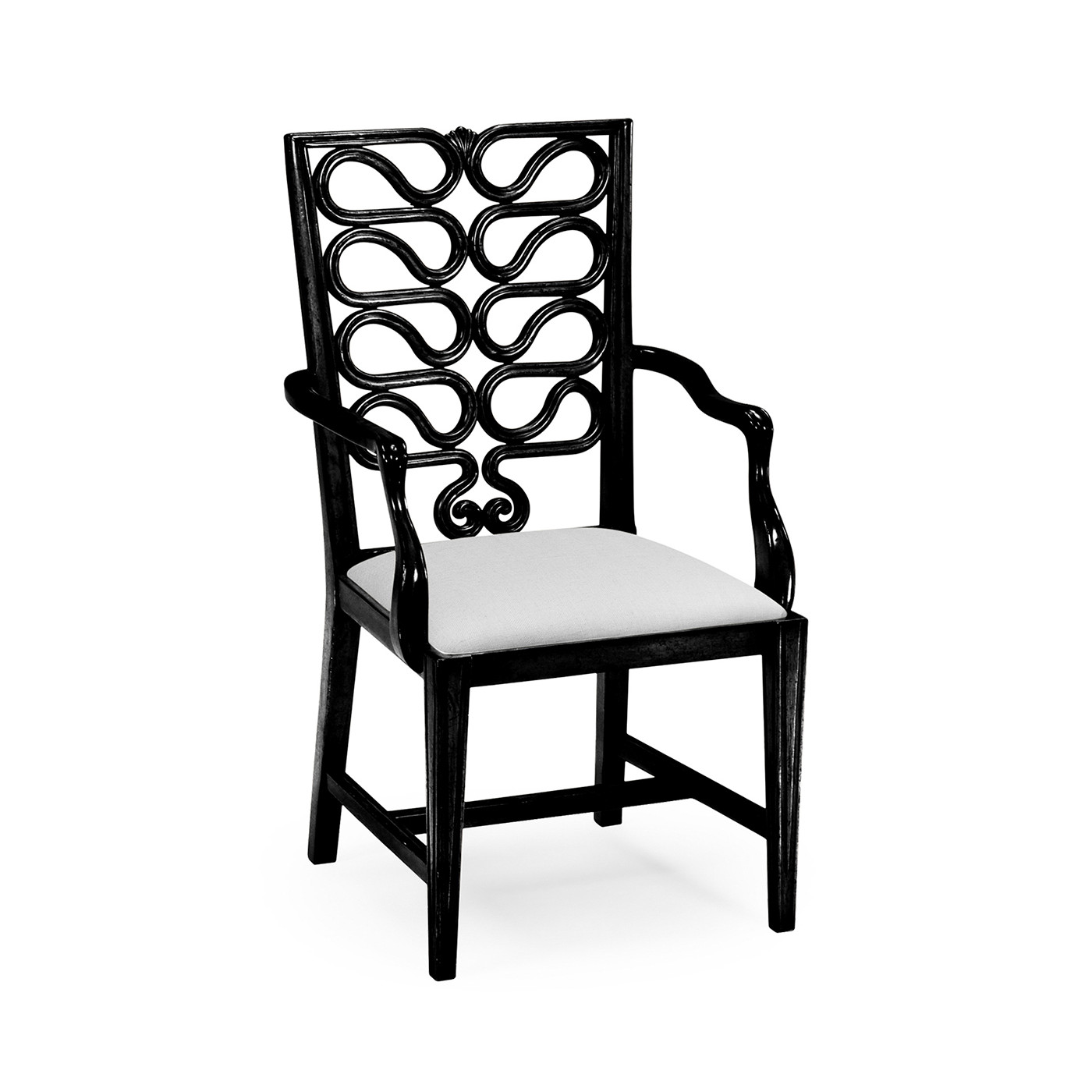 Black Painted Serpentine Open Back Dining Arm Chair