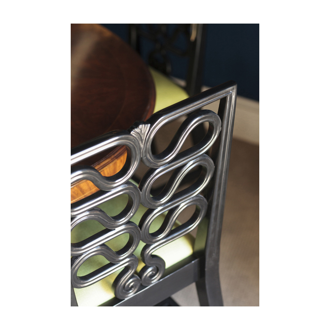 Black Painted Serpentine Open Back Dining Side Chair