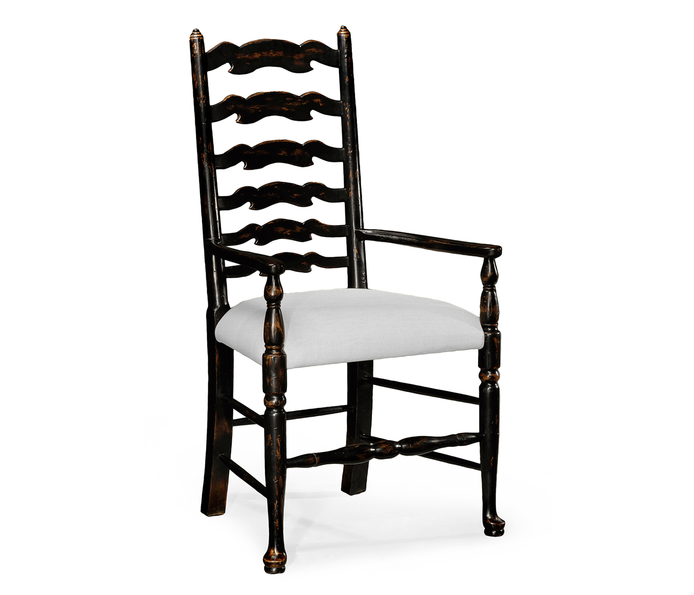 Traditional Ladderback Honey Black Painted Dining Arm Chair