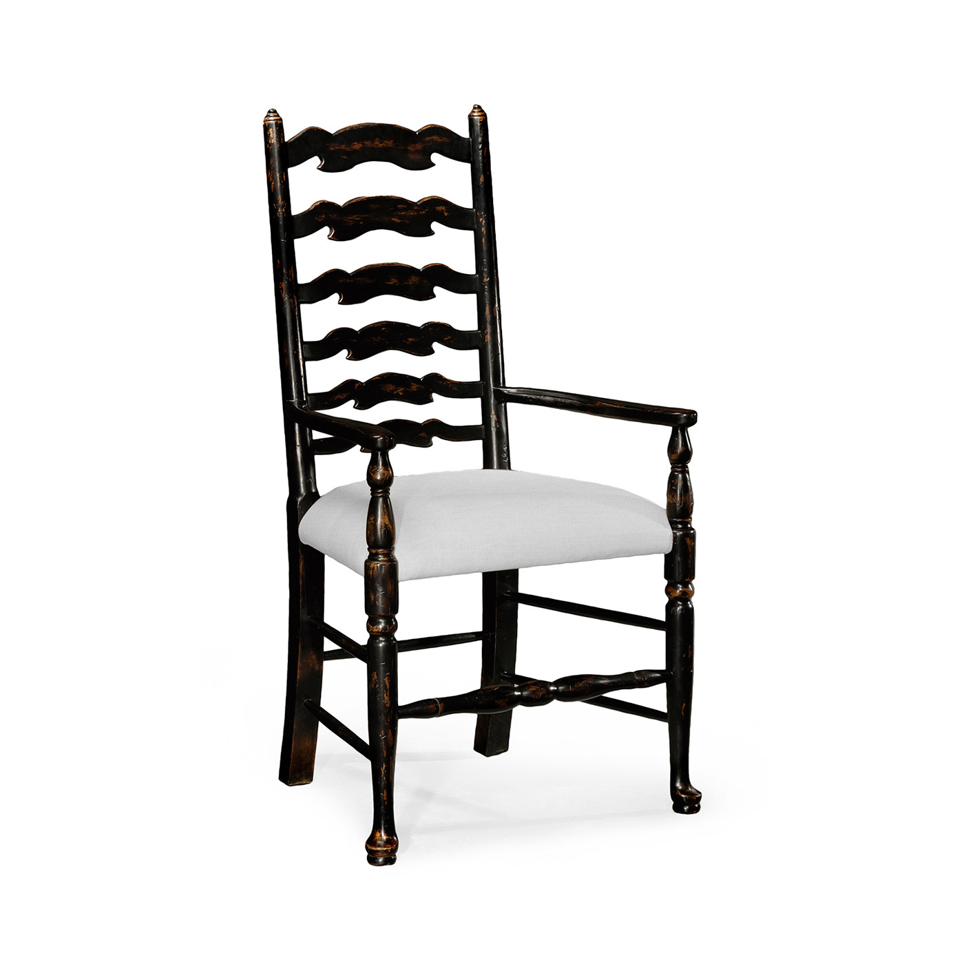 Traditional Ladderback Honey Black Painted Dining Arm Chair