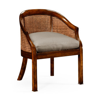 Caned walnut salon tub chair