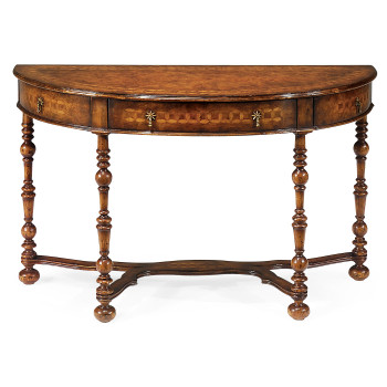 Circle inlaid walnut demilune console