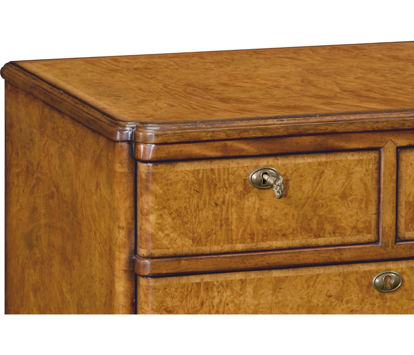Bow front walnut chest of six drawers
