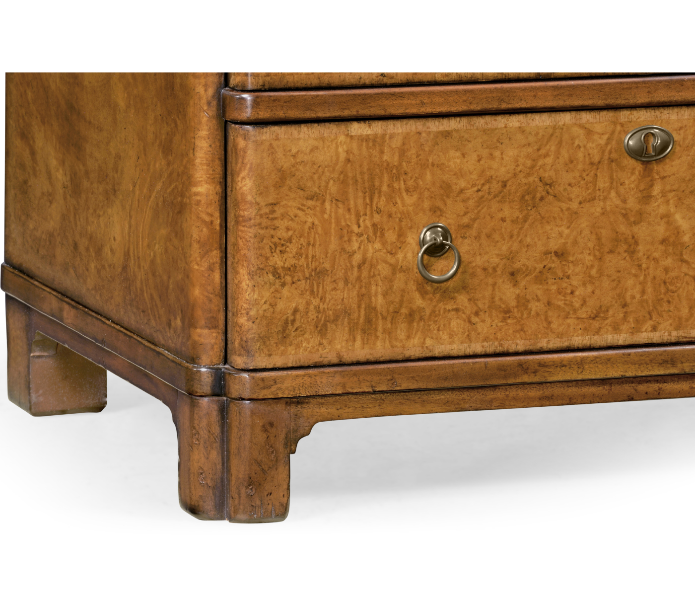 Bow front walnut chest of six drawers