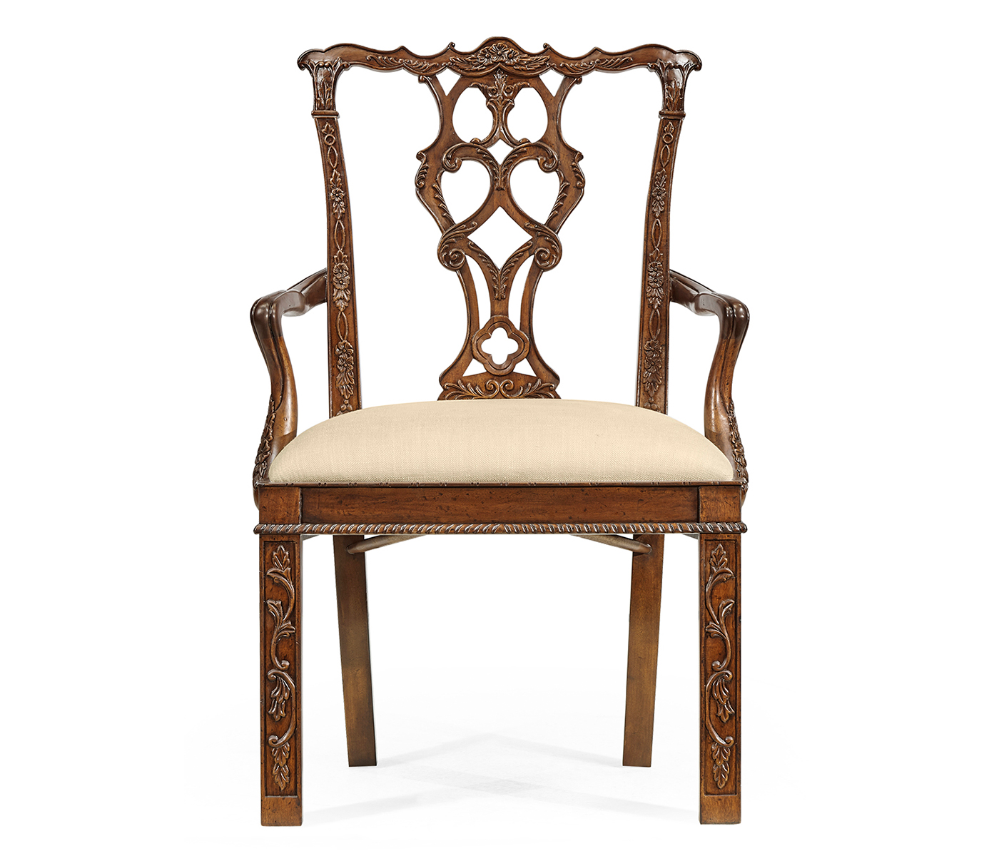 Chippendale Rococo Quatrefoil Arm Chair