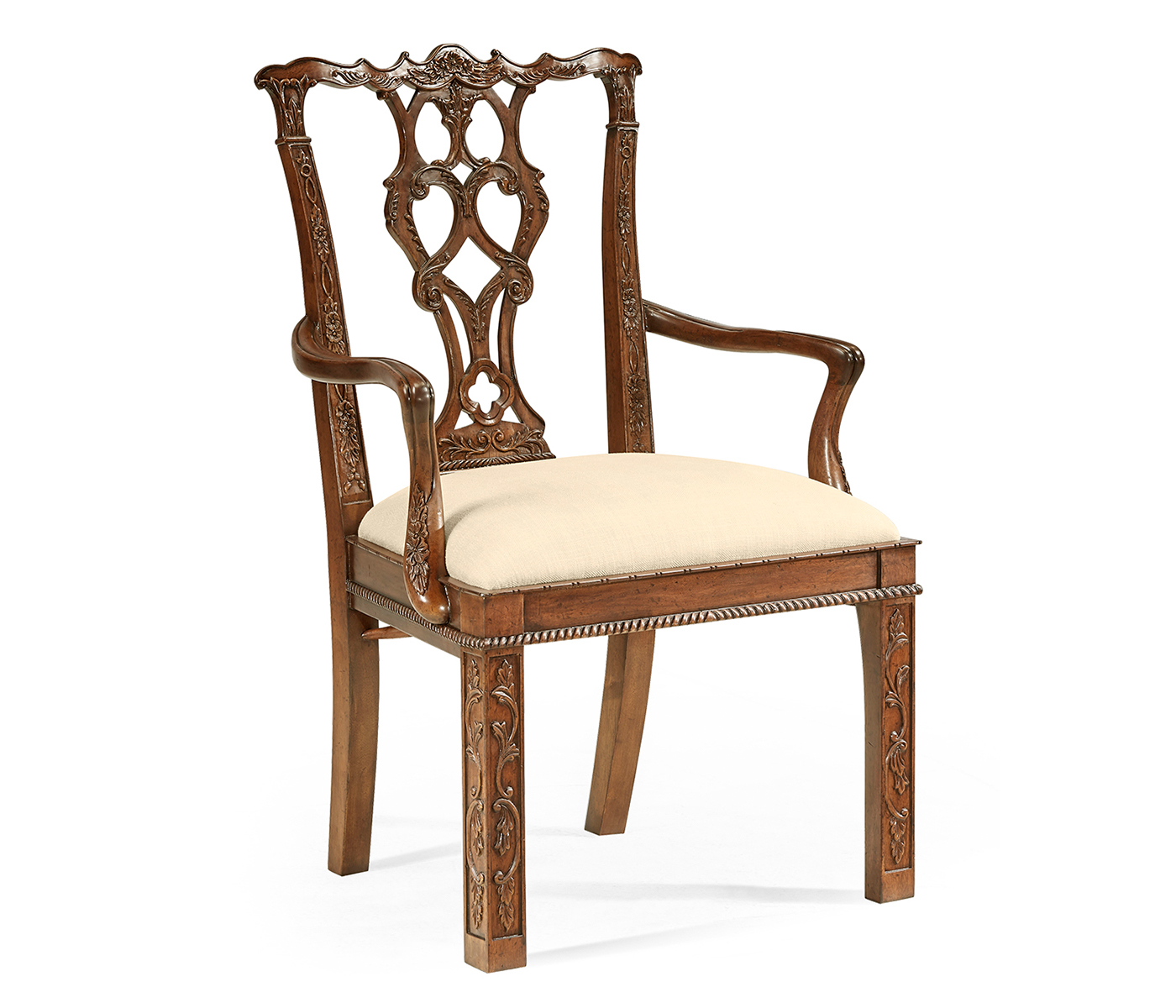 Chippendale Rococo Quatrefoil Arm Chair