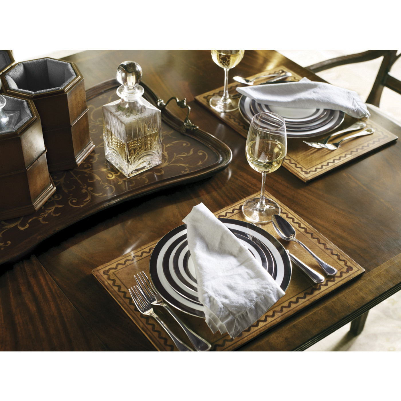 Rectangular Walnut Rope Twist Placemat Box