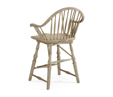 Windsor Style Grey Oak Arm Chair Counter Stool