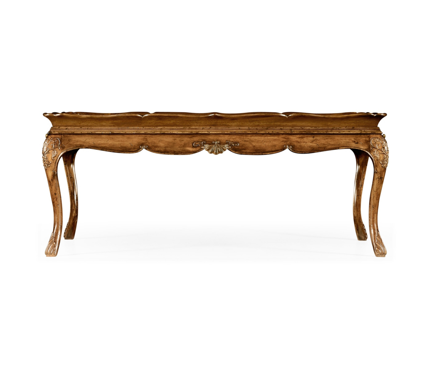 Rectangular satinwood coffee table with carved raised top