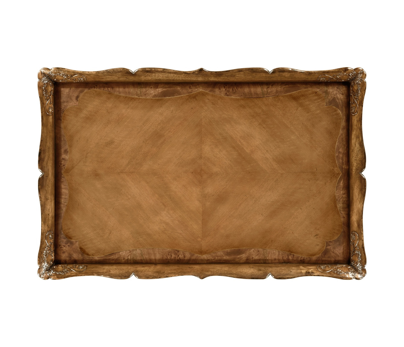 Rectangular satinwood coffee table with carved raised top