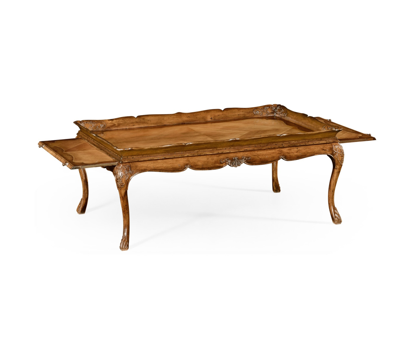 Rectangular satinwood coffee table with carved raised top
