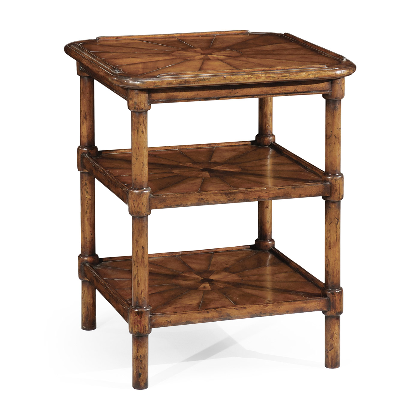 Rustic walnut three-tier table