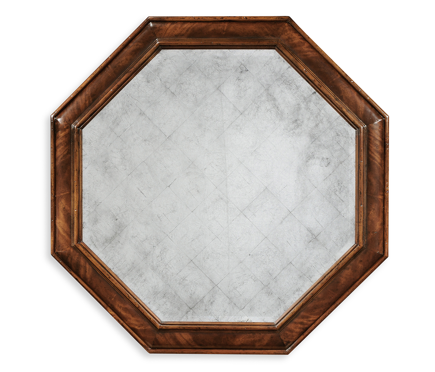 Large Octagonal Crotch Mahogany Mirror (Églomisé)