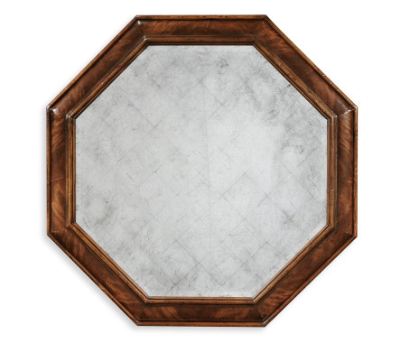 Large Octagonal Crotch Mahogany Mirror (Églomisé)