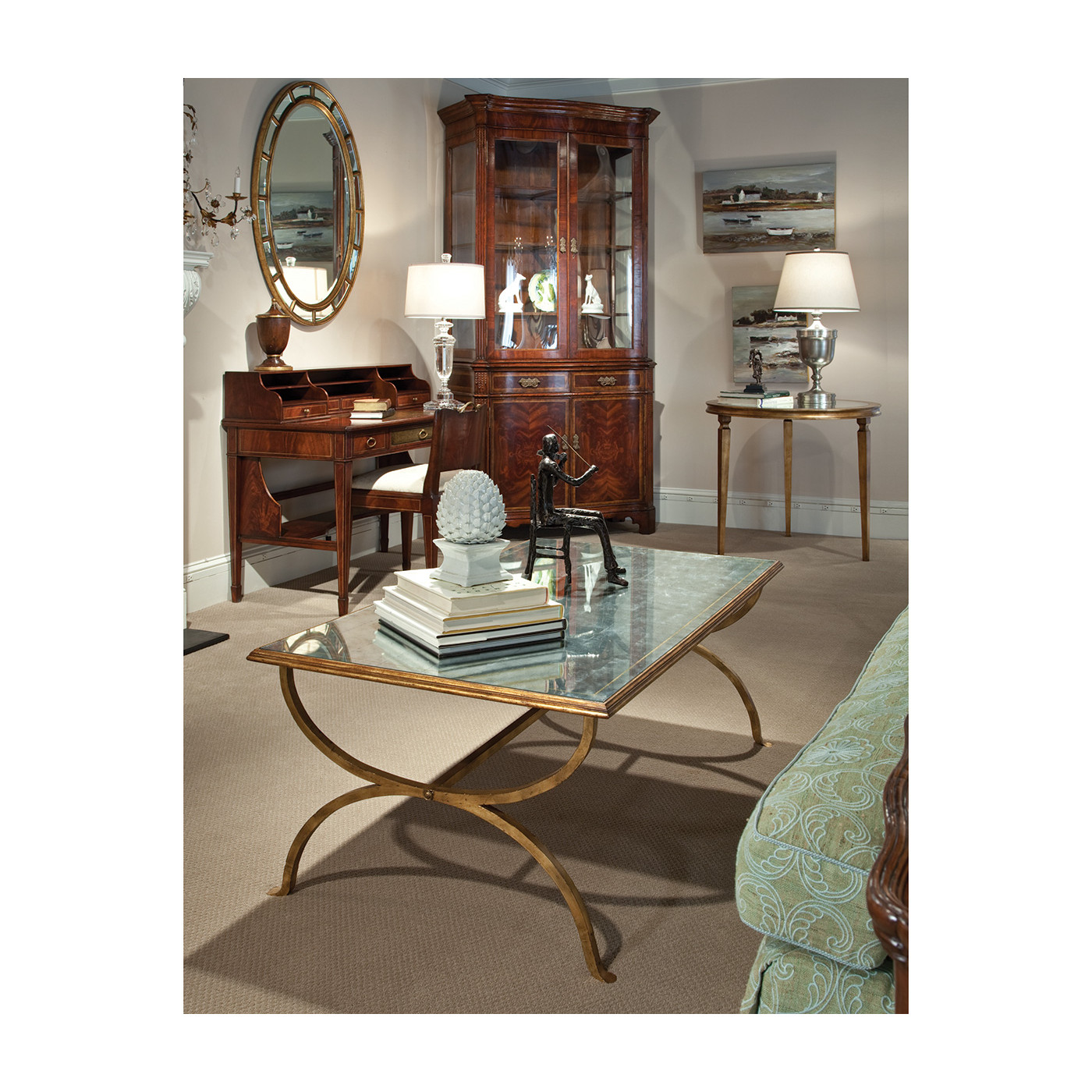 Oval panelled gilded mirror (Plain mirror glass)