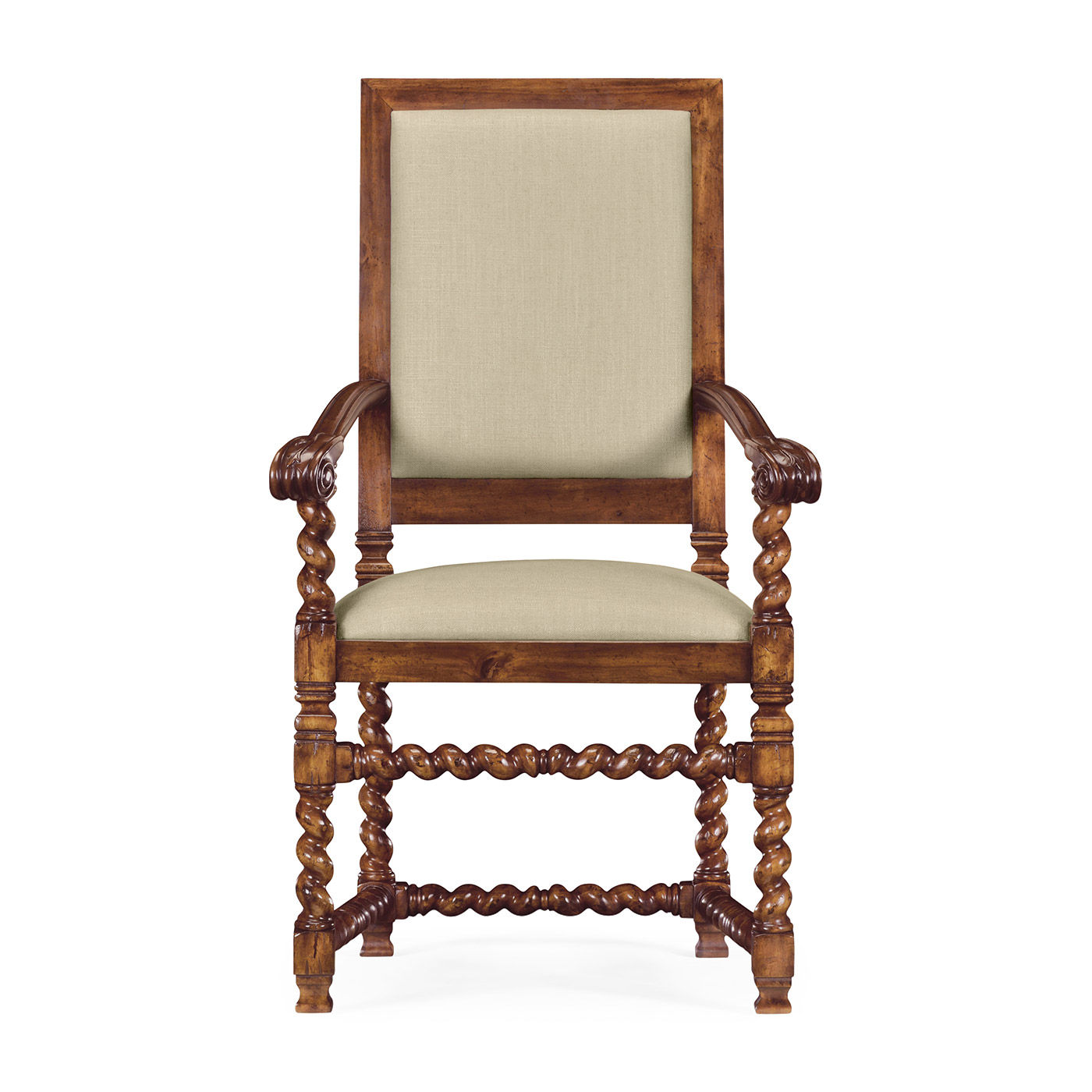 Carolean Style Arm Chair with Upholstered Back