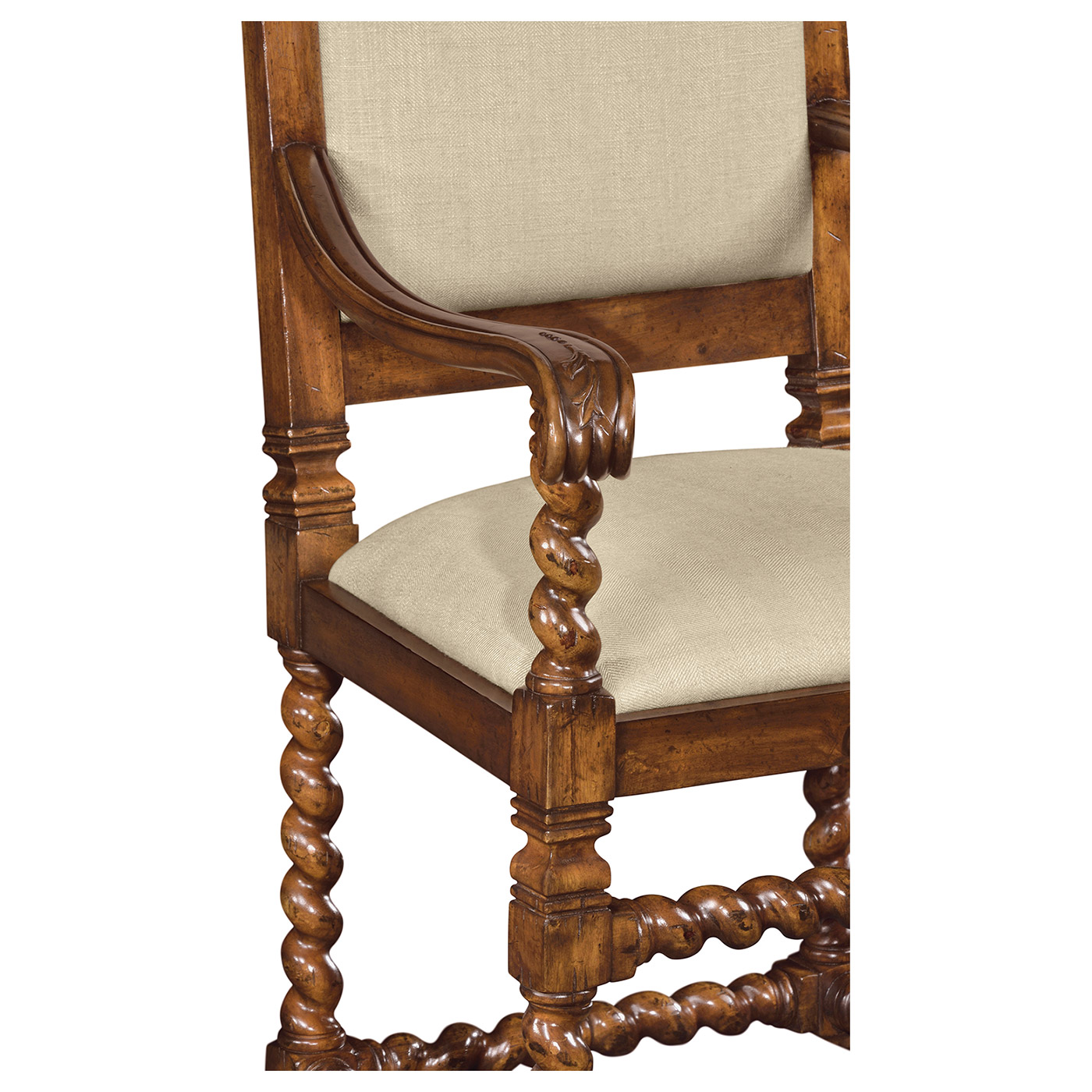 Carolean Style Arm Chair with Upholstered Back
