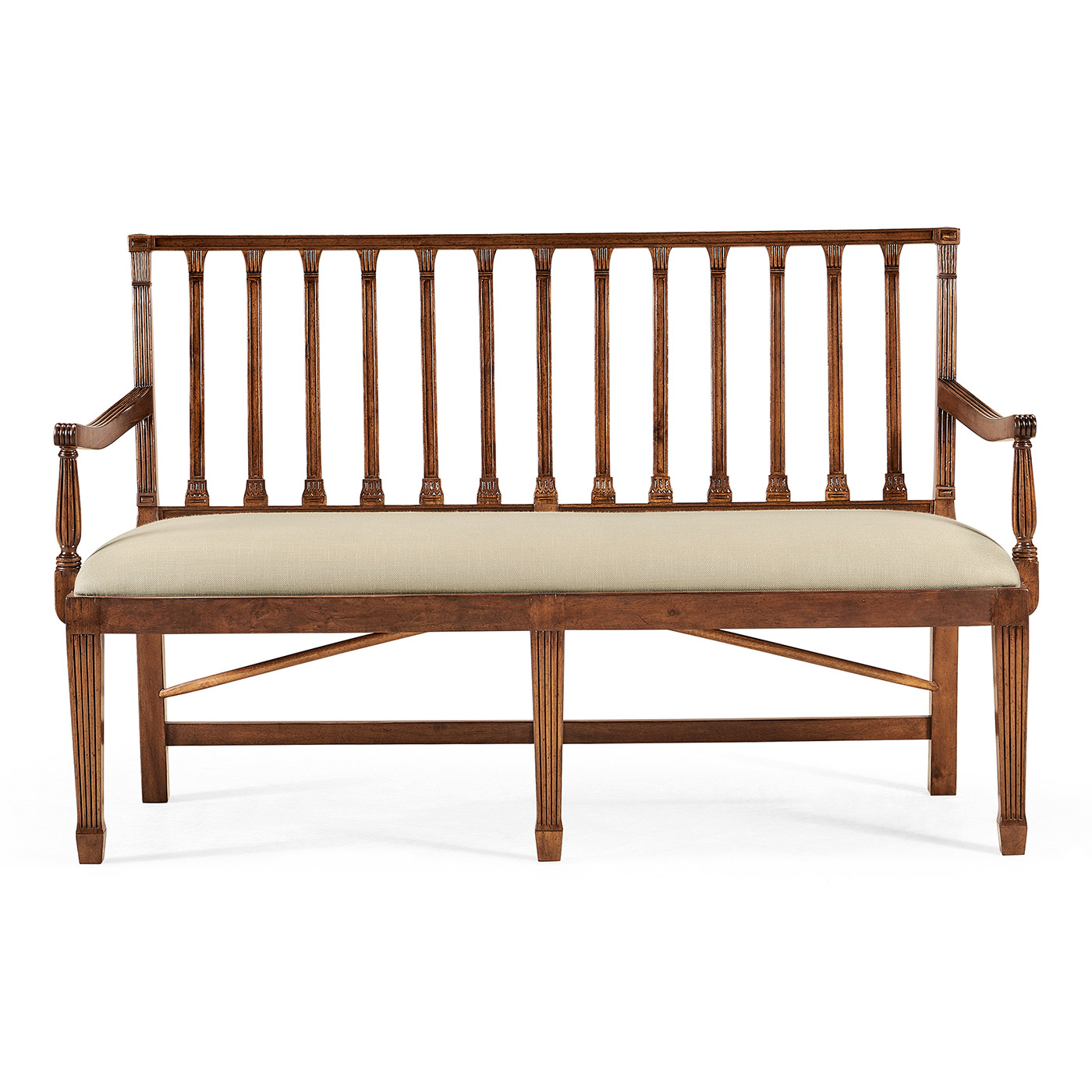 Walnut Two Seat Bench with Column Back