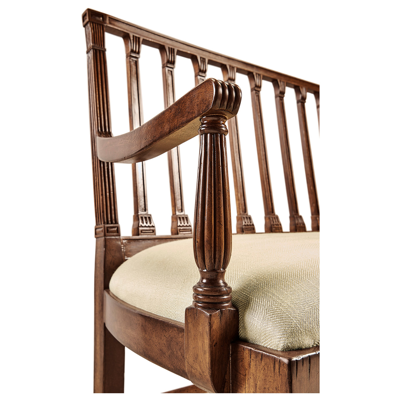 Walnut Two Seat Bench with Column Back