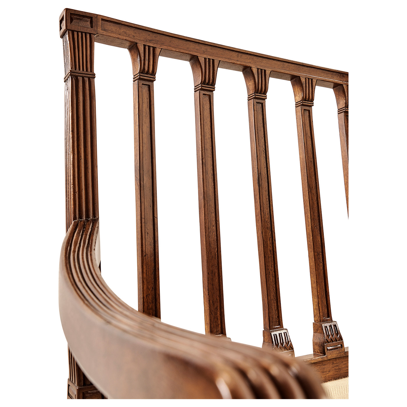 Walnut Two Seat Bench with Column Back