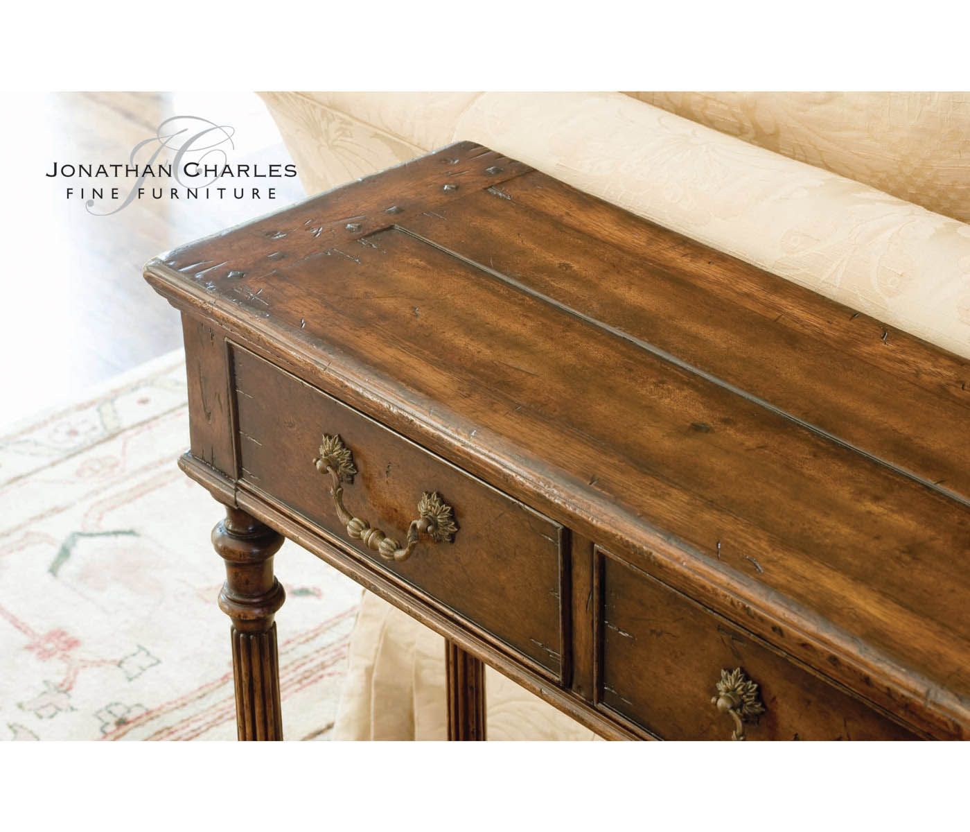 Narrow Walnut Console Antique Finish