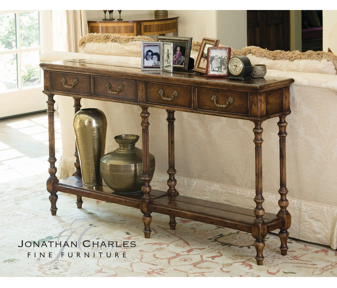 Narrow Walnut Console Antique Finish