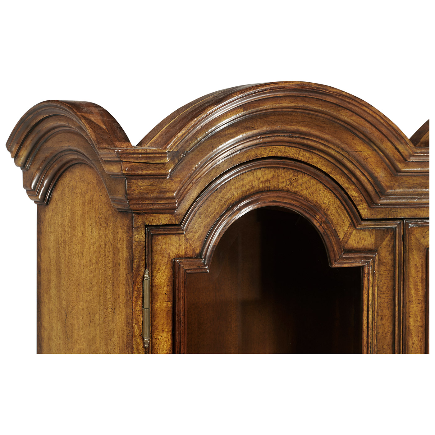 Queen Anne Light Walnut Bureau Cabinet with Glass Doors