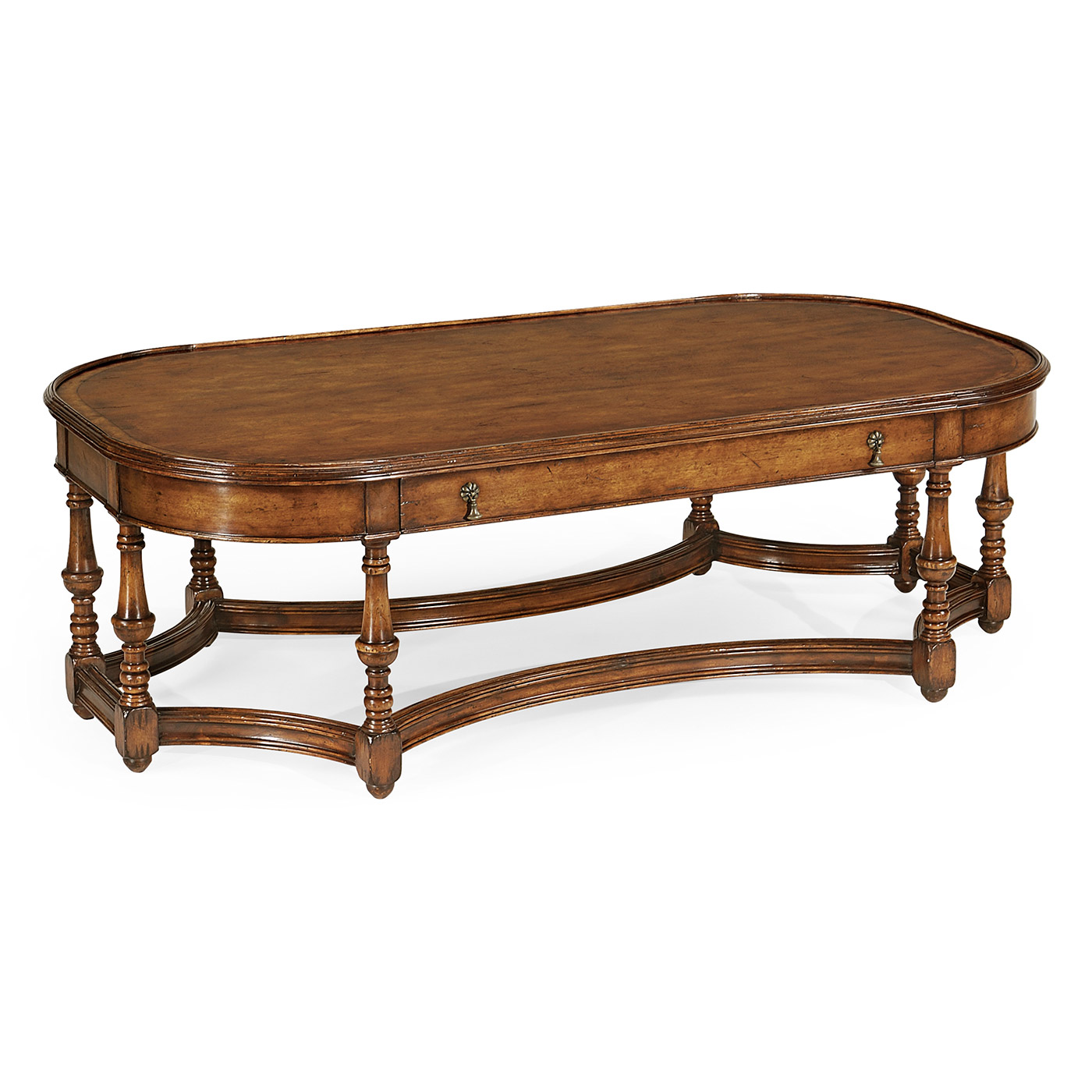 Large walnut coffee table with eight legs