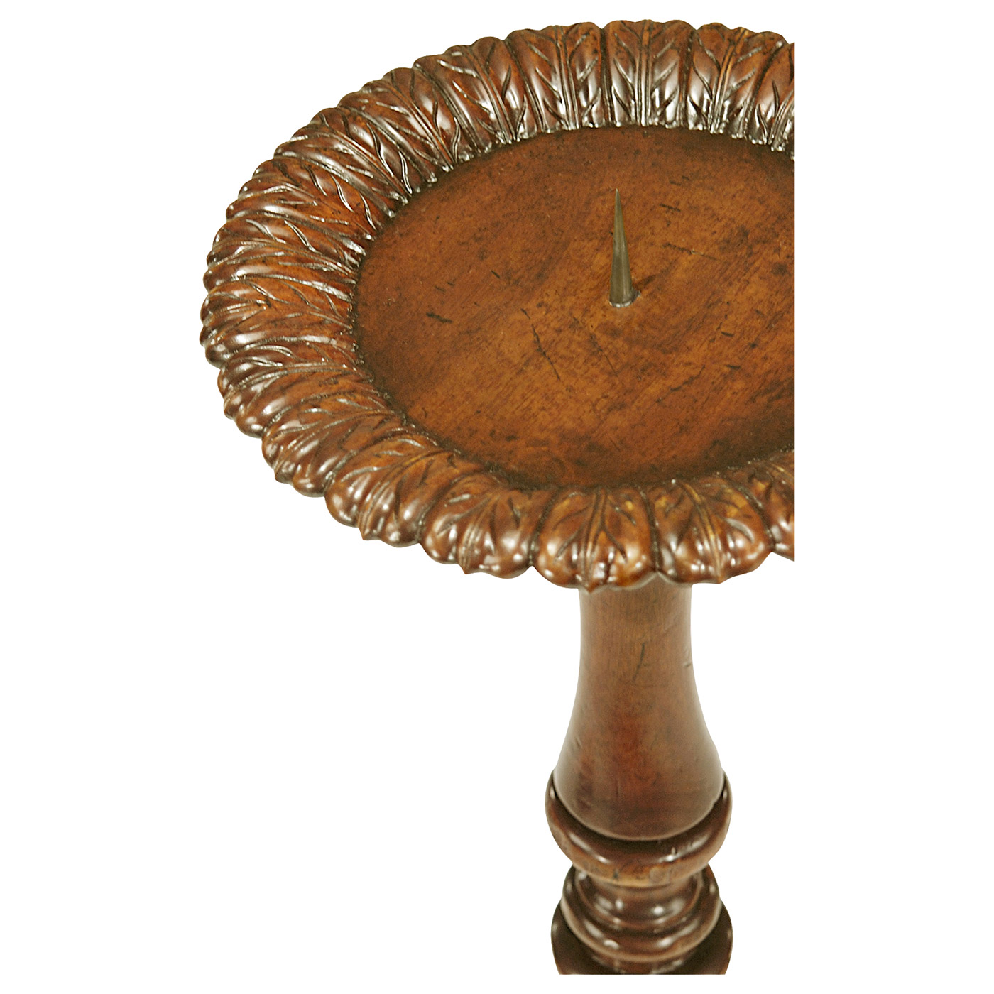 Walnut Floor Standing Candlestick with Angular Tripod Base