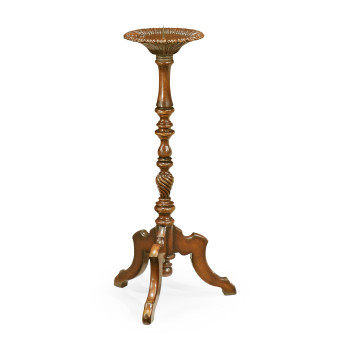 Walnut Floor Standing Candlestick with Angular Tripod Base