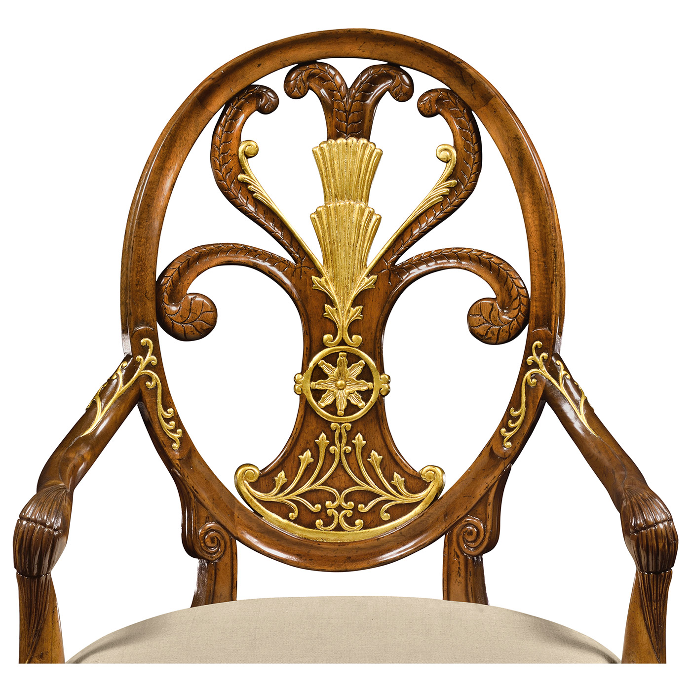 Sheraton Style Walnut & Gilded Oval Back Arm Chair
