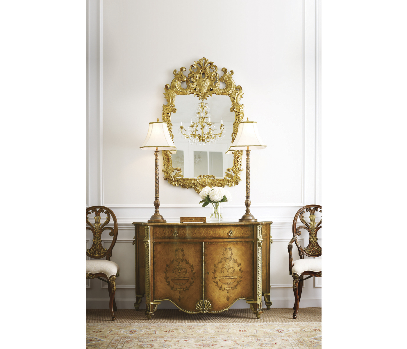 Sheraton Style Walnut & Gilded Oval Back Arm Chair