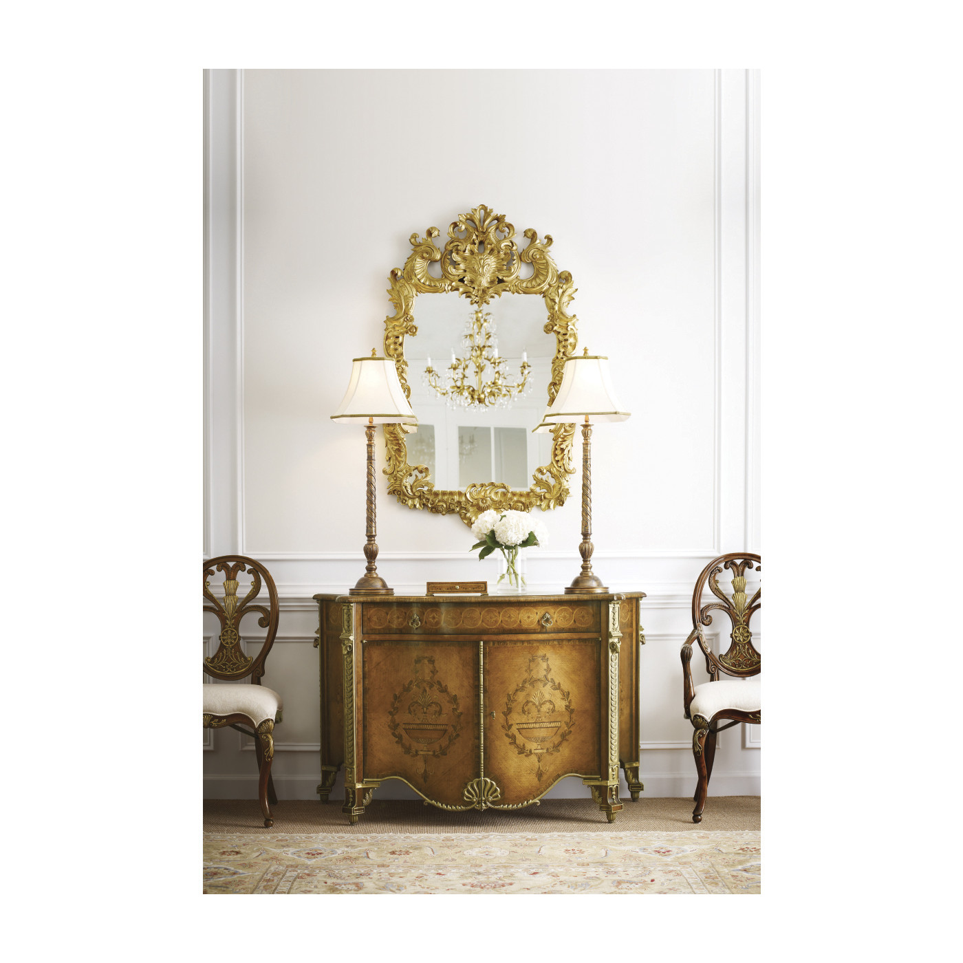 Sheraton Style Walnut & Gilded Oval Back Arm Chair