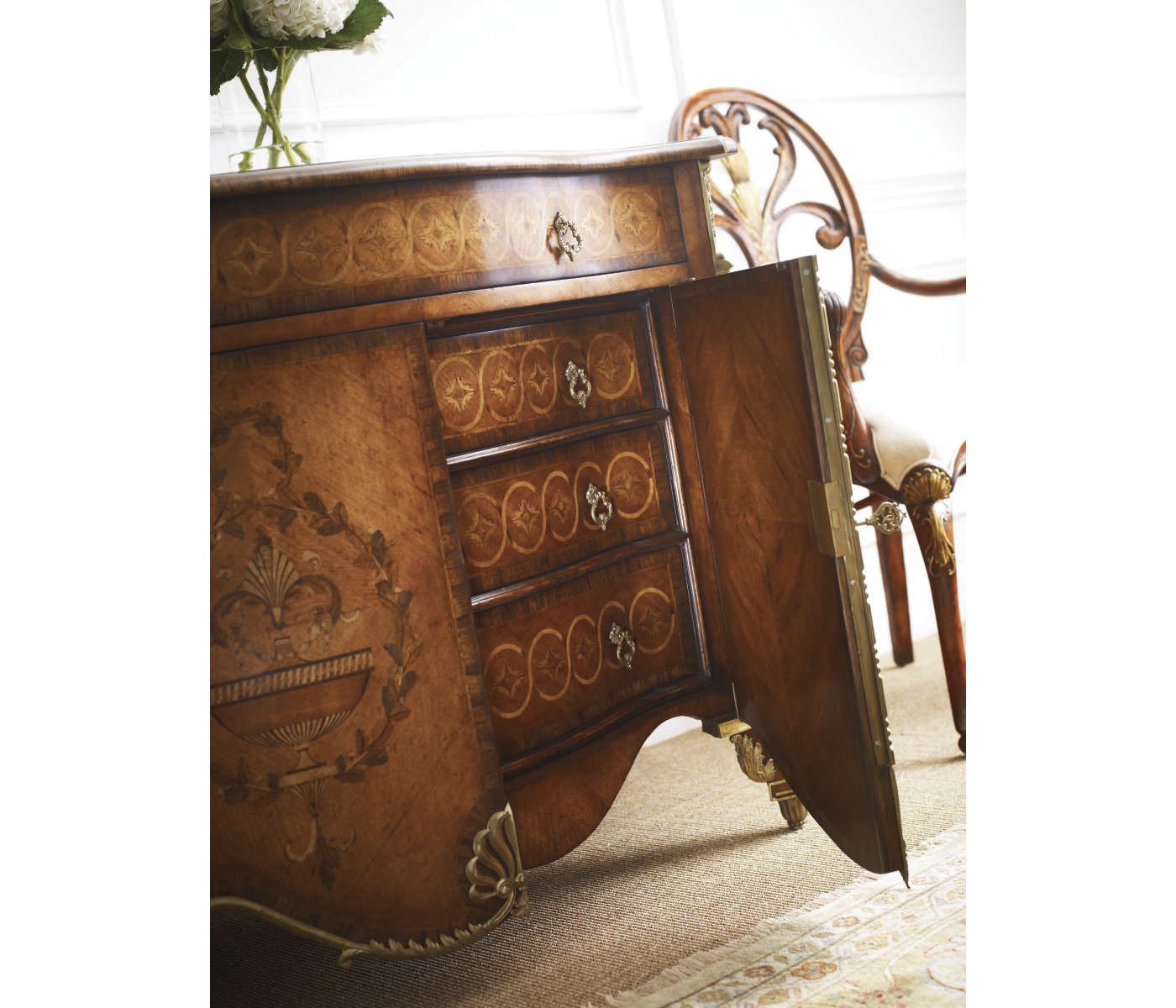 Sheraton Style Walnut & Gilded Oval Back Arm Chair