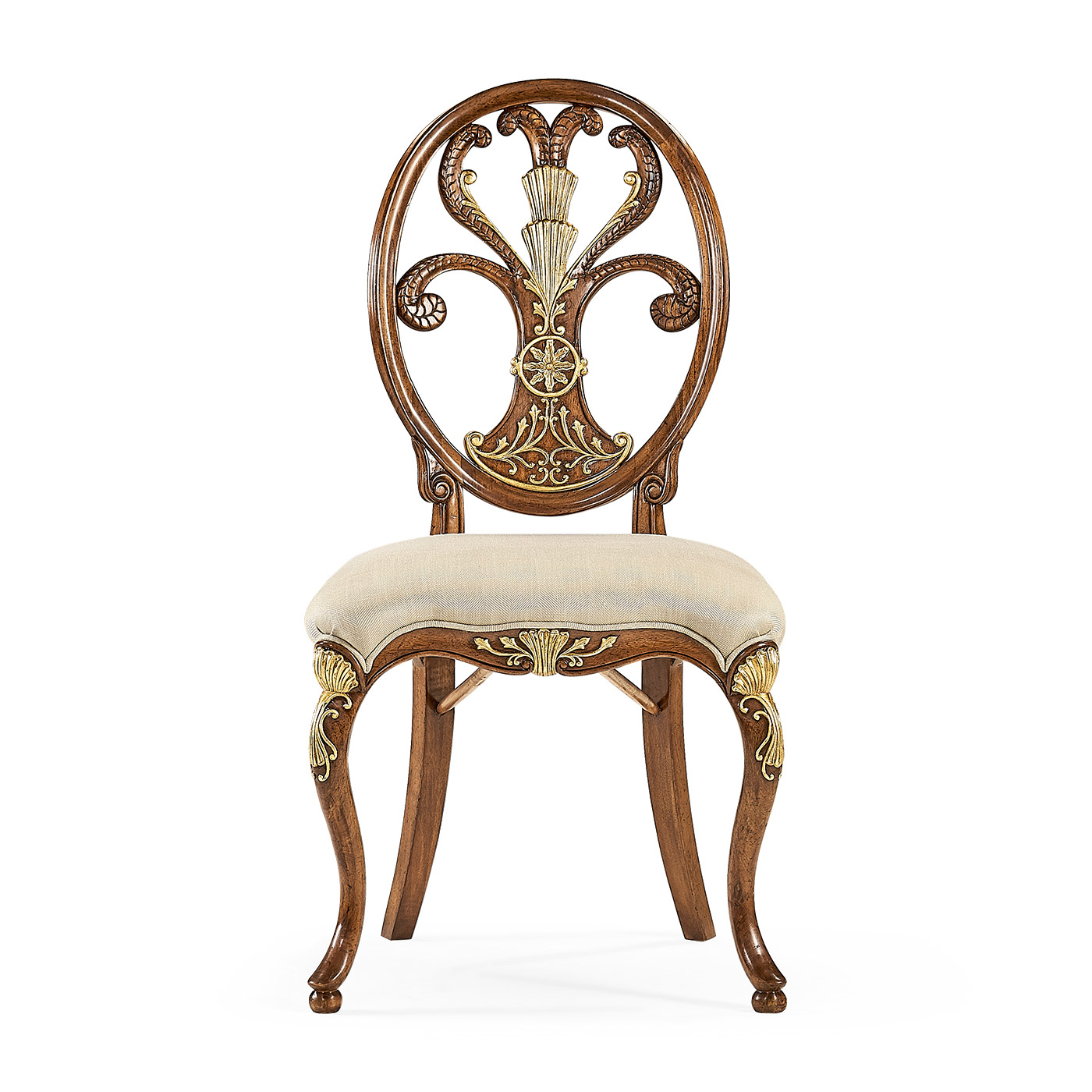 Sheraton Style Walnut & Gilded Oval Back Side Chair