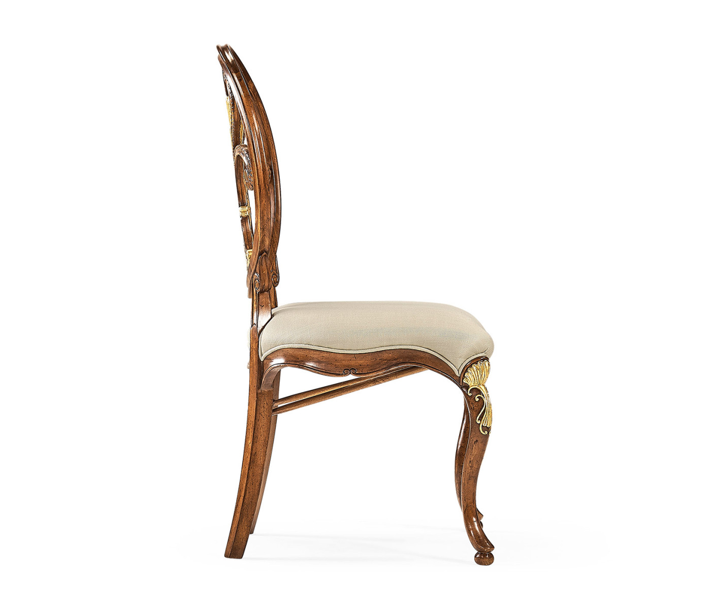 Sheraton Style Walnut & Gilded Oval Back Side Chair