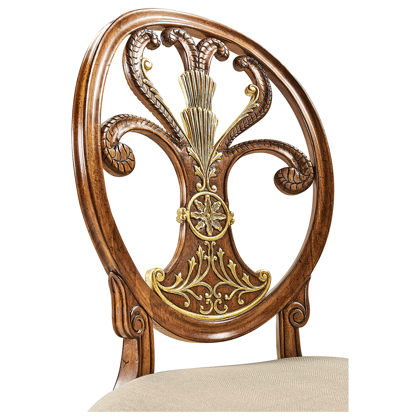 Sheraton Style Walnut & Gilded Oval Back Side Chair