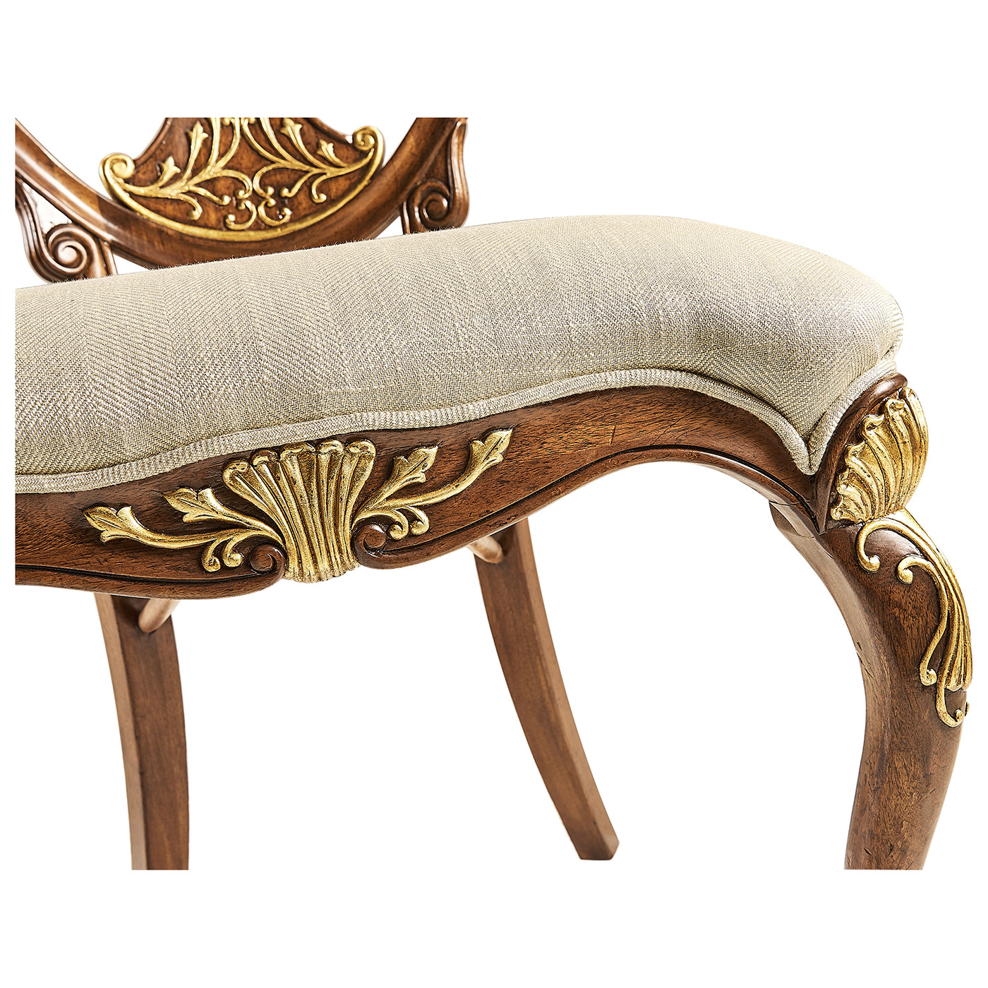 Sheraton Style Walnut & Gilded Oval Back Side Chair