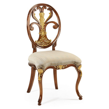 Sheraton Style Walnut & Gilded Oval Back Side Chair