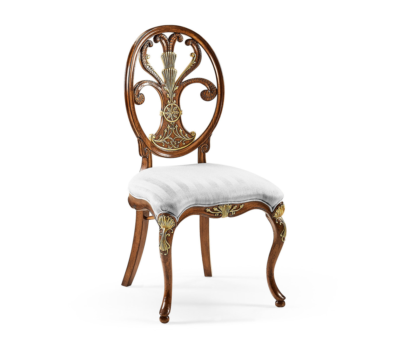 Sheraton Style Walnut & Gilded Oval Back Side Chair