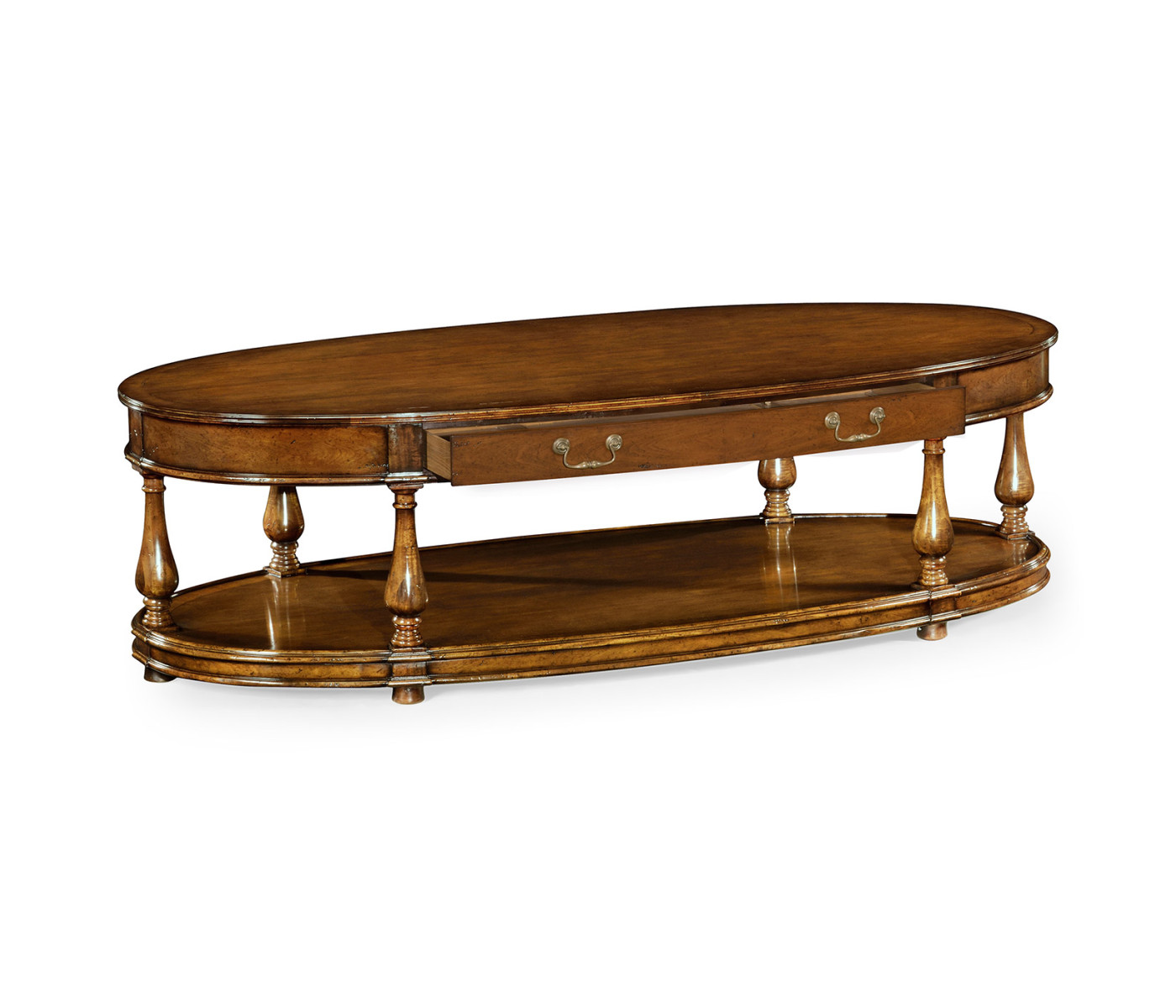 Large oval walnut coffee table