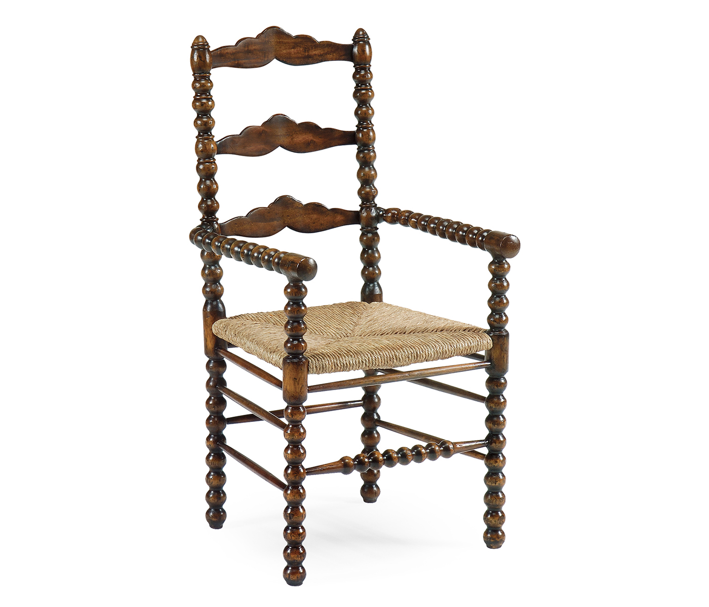 Bobbin Turned Walnut Ladder Back Arm Chair