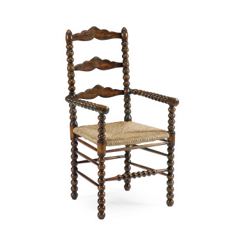 Bobbin Turned Walnut Ladder Back Arm Chair